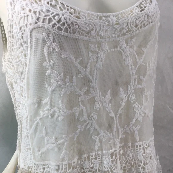 SKIES ARE BLUE WOMENS WHITE LACE & CROCHETED TOP S - Picture 10 of 13